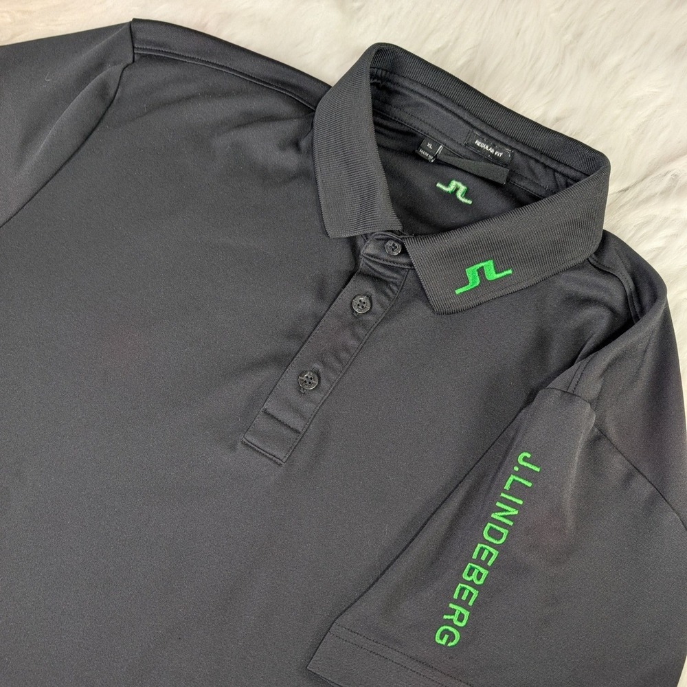 J.Lindeberg Golf Polo Men XL Black Green Saks Regular Fit GMJT07795
